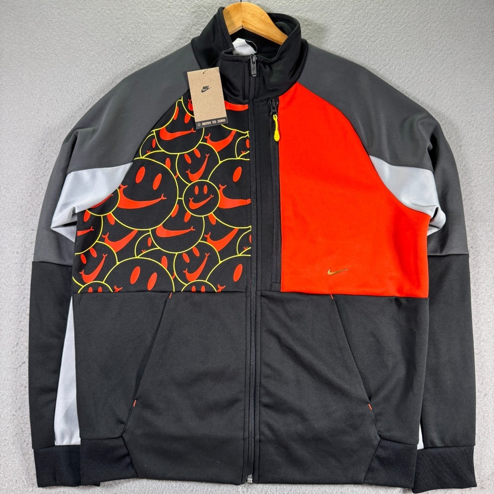 Nike Smiley Track jacket Mens Large Black Swoosh Full Zip Mock Neck Sportswear